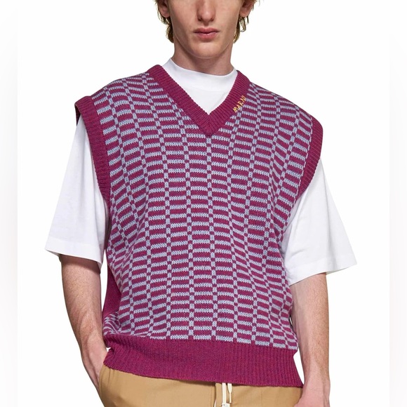 Men’s MARNI Virgin Wool Printed Sweater Vest size 44 - Picture 3 of 11
